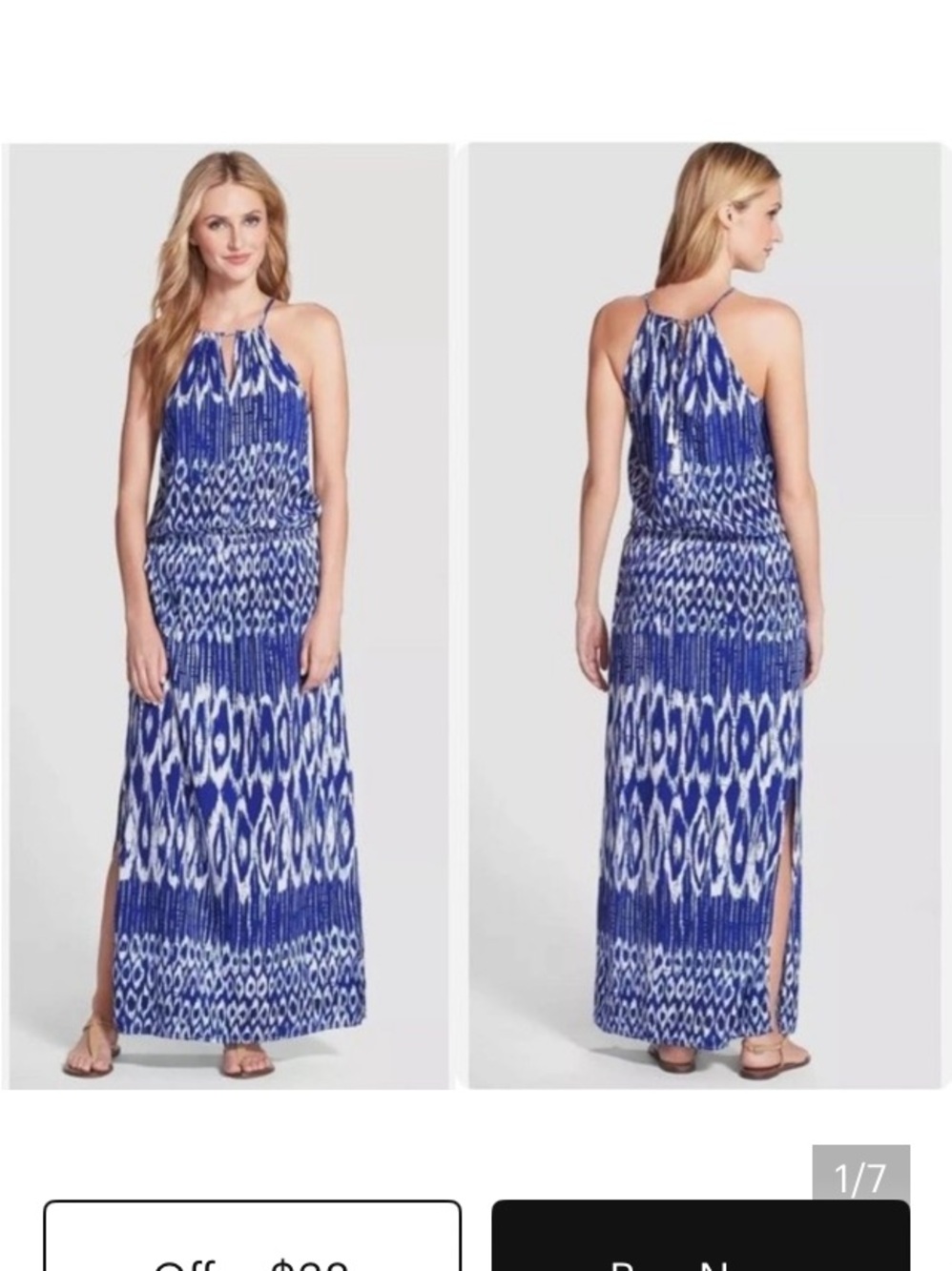 Tommy Bahama Blue and White Halter-Style Maxi Dress